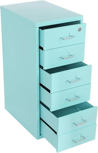 6 Drawer Metal File Cabinet with Lock, Modern Steel Vertical File Organizer Box with Wheels, Heavy Duty File Storage for Office Study Dresser and More to Store Stamps (Blue) in Saudi Arabia