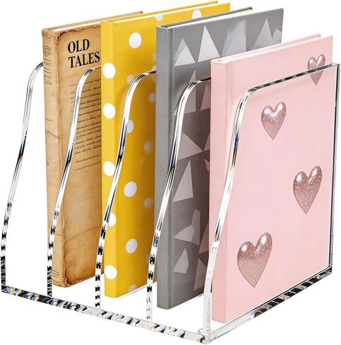 Acrylic Magazine File Holder,4 Vertical Compartments Desk Document Sorter Organizer,Clear Office Organization Supplies,For: Files, Books, and Accessories in Kuwait