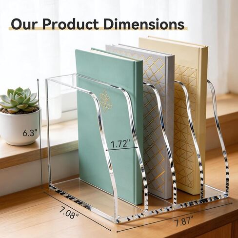 Acrylic Magazine File Holder,4 Vertical Compartments Desk Document Sorter Organizer,Clear Office Organization Supplies,For: Files, Books, and Accessories in Kuwait