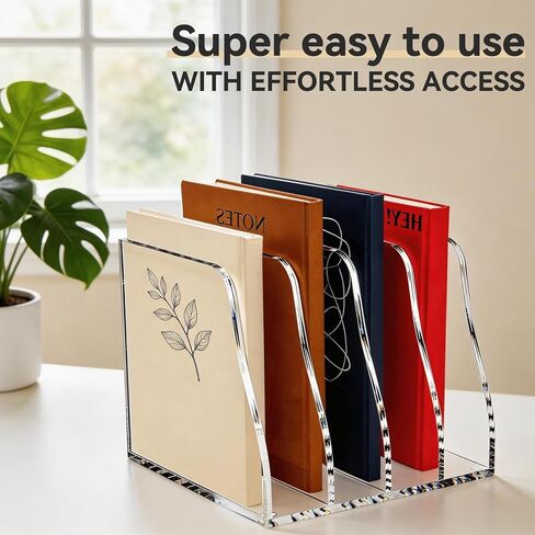 Acrylic Magazine File Holder,4 Vertical Compartments Desk Document Sorter Organizer,Clear Office Organization Supplies,For: Files, Books, and Accessories in Kuwait