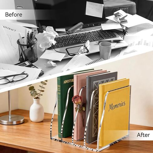 Acrylic Magazine File Holder,4 Vertical Compartments Desk Document Sorter Organizer,Clear Office Organization Supplies,For: Files, Books, and Accessories in Kuwait