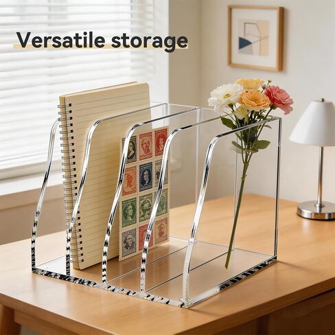 Acrylic Magazine File Holder,4 Vertical Compartments Desk Document Sorter Organizer,Clear Office Organization Supplies,For: Files, Books, and Accessories in Kuwait