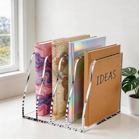 Acrylic Magazine File Holder,4 Vertical Compartments Desk Document Sorter Organizer,Clear Office Organization Supplies,For: Files, Books, and Accessories in Kuwait