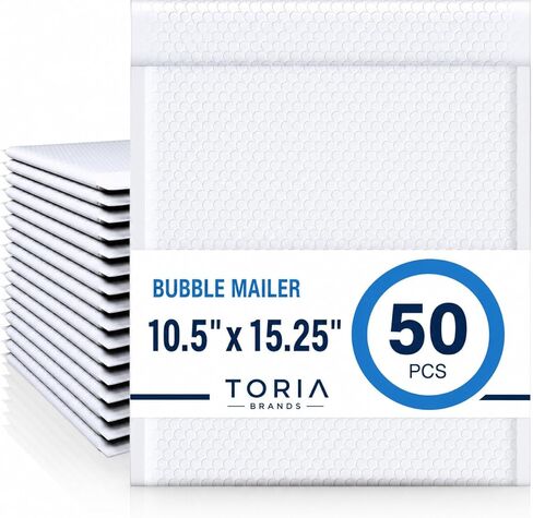 Toria Brands #5 Poly Bubble Mailers 10.5 x 15.25 50 حزمة مغلفات شحن مبطنة، ذاتية الغلق مقاومة للماء ومقاومة للتمزق للأعمال الصغيرة والملابس والكتب والتعبئة والتغليف in Kuwait