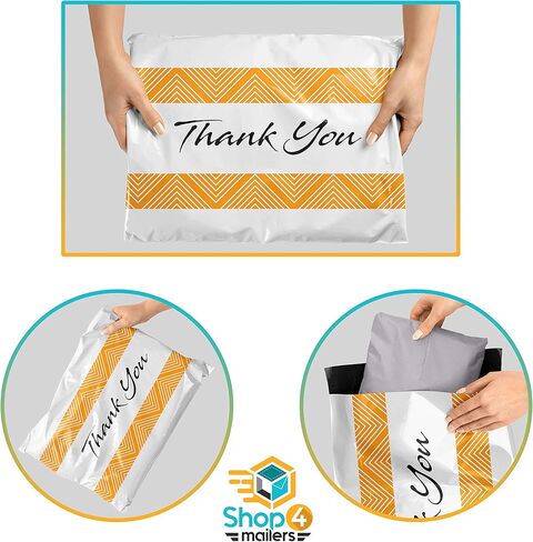 Shop4Mailers 10 × 13 أكياس بريدية بلاستيكية لامعة مزخرفة شكرًا لك، مظروف بريد شحن مقاوم للماء، 2 مل للملابس والملابس والقمصان والكتب - ختم لاصق دائم (100 حزمة) in Kuwait