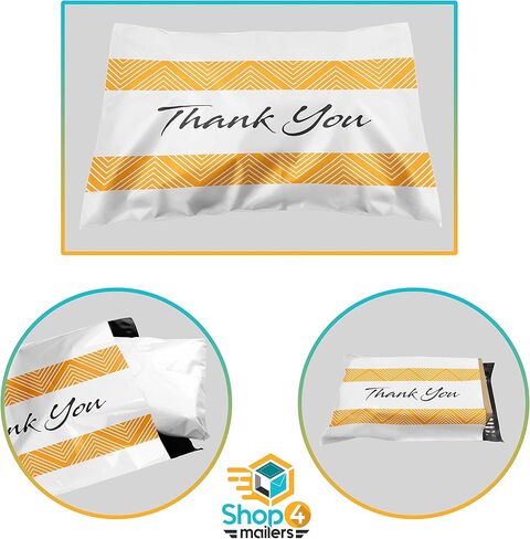 Shop4Mailers 10 × 13 أكياس بريدية بلاستيكية لامعة مزخرفة شكرًا لك، مظروف بريد شحن مقاوم للماء، 2 مل للملابس والملابس والقمصان والكتب - ختم لاصق دائم (100 حزمة) in Kuwait