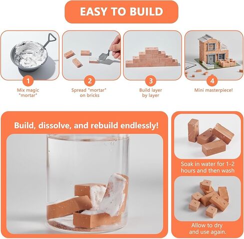 Mini Bricks Building Sets,Brick and Mortar Construction Set,DIY Mini House Block Building Kit,Realistic Mini Bricks STEM Creative Gifts in Saudi Arabia