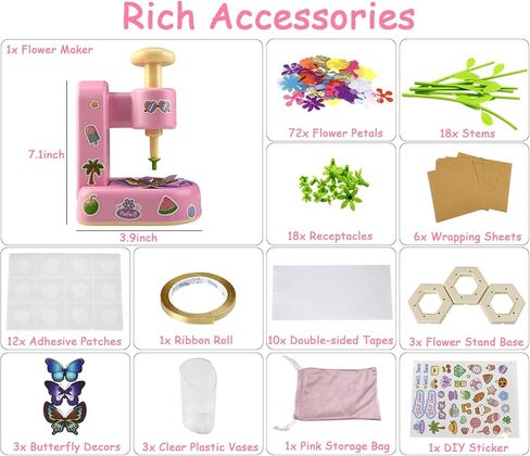 iDrone Fabric Flower Bouquets Toys, 149-in-1 DIY Arts and Crafts Kits for Kids 4-10 Year Old with Butterfly & Sticker Decor, Birthday Gifts for Age 4 5 6 7 8 9 10 Girls (Pink) in Saudi Arabia