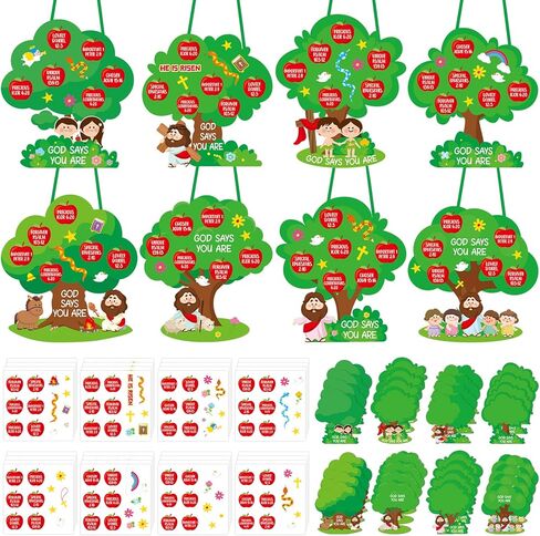CHUNNIN 24 مجموعة مجموعة أدوات مدرسة الأحد، يقول الله أنك DIY شجرة التفاح الدينية، اصنع مجموعة فنون الكتاب المقدس المسيحية الخاصة بك، ملصقات الصلاة، زخرفة الربيع والصيف VBS هدية للمنزل في الفصل الدراسي in Kuwait
