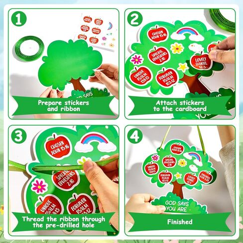 CHUNNIN 24 مجموعة مجموعة أدوات مدرسة الأحد، يقول الله أنك DIY شجرة التفاح الدينية، اصنع مجموعة فنون الكتاب المقدس المسيحية الخاصة بك، ملصقات الصلاة، زخرفة الربيع والصيف VBS هدية للمنزل في الفصل الدراسي in Kuwait