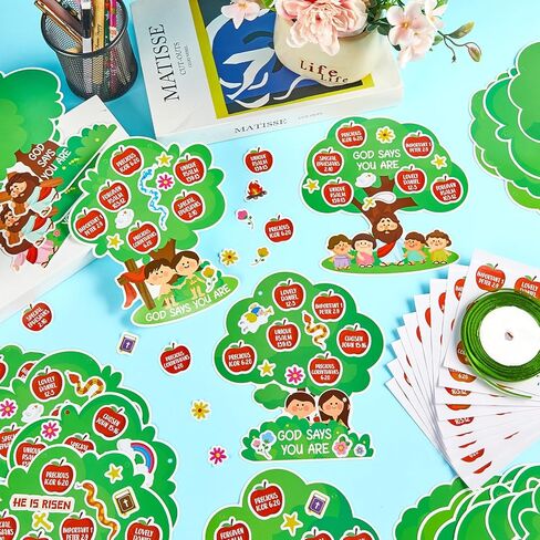 CHUNNIN 24 مجموعة مجموعة أدوات مدرسة الأحد، يقول الله أنك DIY شجرة التفاح الدينية، اصنع مجموعة فنون الكتاب المقدس المسيحية الخاصة بك، ملصقات الصلاة، زخرفة الربيع والصيف VBS هدية للمنزل في الفصل الدراسي in Kuwait