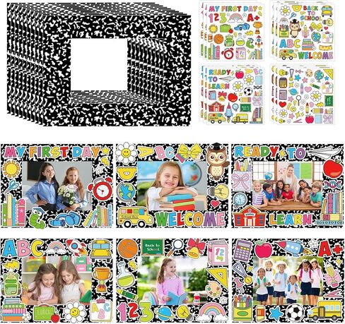 Whaline 24 حزمة العودة إلى المدرسة إطار الصورة مجموعات الحرفية مع ملصقات تكوين دفتر الكرتون DIY إطارات الصور الورقية لليوم الأول من المدرسة لصالح زخرفة الفصول الدراسية in Kuwait