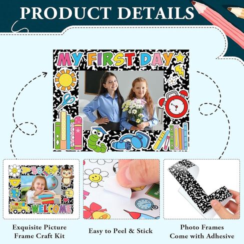 Whaline 24 حزمة العودة إلى المدرسة إطار الصورة مجموعات الحرفية مع ملصقات تكوين دفتر الكرتون DIY إطارات الصور الورقية لليوم الأول من المدرسة لصالح زخرفة الفصول الدراسية in Kuwait