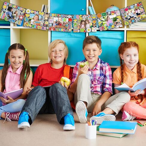 Whaline 24 حزمة العودة إلى المدرسة إطار الصورة مجموعات الحرفية مع ملصقات تكوين دفتر الكرتون DIY إطارات الصور الورقية لليوم الأول من المدرسة لصالح زخرفة الفصول الدراسية in Kuwait