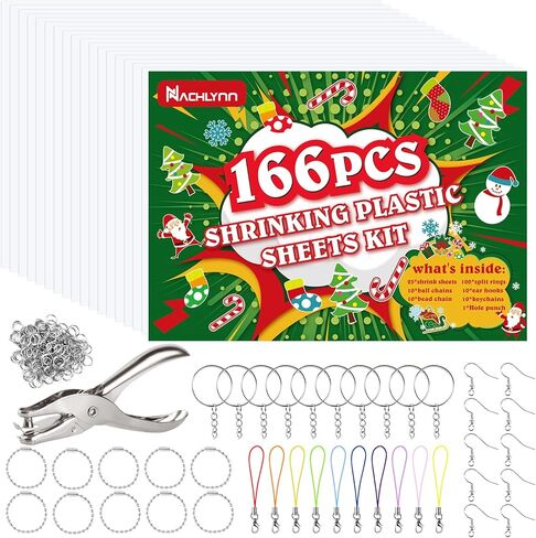 NACHLYNN Shrinky Plastic Sheets Kit 171Pcs Christmas Heat Shrink Sheets Shrinky Art Dink Keychain Kit for Kids Crafts Making Party Favors Supplies (Christmas) in Kuwait