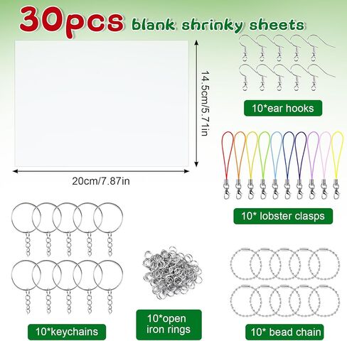 NACHLYNN Shrinky Plastic Sheets Kit 171Pcs Christmas Heat Shrink Sheets Shrinky Art Dink Keychain Kit for Kids Crafts Making Party Favors Supplies (Christmas) in Kuwait