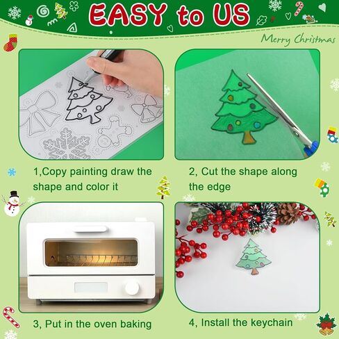 NACHLYNN Shrinky Plastic Sheets Kit 171Pcs Christmas Heat Shrink Sheets Shrinky Art Dink Keychain Kit for Kids Crafts Making Party Favors Supplies (Christmas) in Kuwait