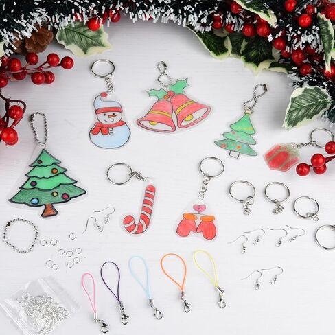 NACHLYNN Shrinky Plastic Sheets Kit 171Pcs Christmas Heat Shrink Sheets Shrinky Art Dink Keychain Kit for Kids Crafts Making Party Favors Supplies (Christmas) in Kuwait