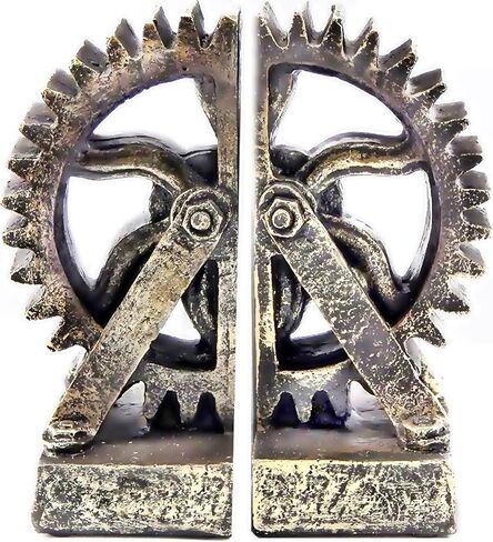 Bellaa 25662 Decorative Bookend Gear Book Ends Industrial Rustic Vintage Unique Heavy Statues Bookshelves Stopper Support Home Decor Accents in Saudi Arabia