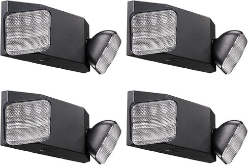 مصابيح الطوارئ LED من TORCHSTAR، إضاءة الطوارئ مع بطارية احتياطية، رؤوس مزدوجة قابلة للتعديل، تركيبات إضاءة للاستخدام في حالات الطوارئ، فشل الطاقة المنزلية، مدرج في قائمة UL وFCC، تيار متردد 120/277 فولت، أسود، حزمة من 4 in Kuwait