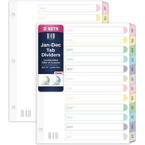 H4D Monthly Binder Dividers for 3-Ring Binder, Jan-Dec 12 Tab Dividers with Customizable Table of Contents, Multicolor Tabs, Reinforced Holes, Letter Size, Pastel, 2 Sets in Saudi Arabia