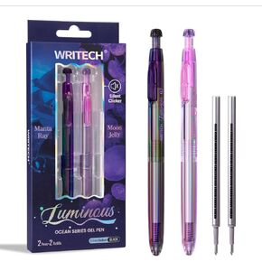 أقلام جل WRITECH نقطة متوسطة: مجموعة أقلام مضيئة 0.7 مم حبر أسود يتضمن قلمين و2 عبوات كتابة صامتة سلسة للمكتب المدرسي والاستخدام اليومي in Kuwait