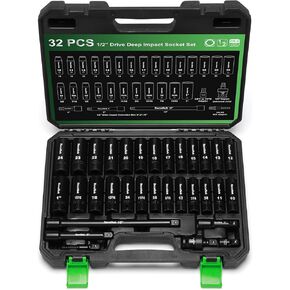 مجموعة مقابس تيكوتيك بعمق 1/2 بوصة ذات 12 نقطة، مجموعة مقابس 32 قطعة، SAE 3/8-1 بوصة وحجم متري 10-24 مم، تتضمن قضبان تمديد، وصلة ومحول عالمي، فولاذ CR-V in Kuwait