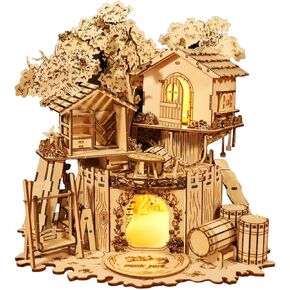 MUSIC PARK 3D Wooden Puzzles Miniature Treehouse for Adults with Spark Night Lights Model Kits Room Home Decor DIY for Women in Saudi Arabia