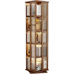 Bookshelf Home Rotating Bookshelf, Floor Type Multi-Functional Shelving, Living Room Modern Simple Multi-Layer Storage Shelf for Living Room Home Office(Brown,S) in Saudi Arabia