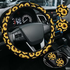 Cute Cherry Steering Steering Wheel Cover, Non-Slip Neoprene Steering Wheel Cover, Cute Cherry Car Accessories for Women, Universal 15 Inch Fit Auto, SUVS, Includes 2 Ceramic Cup Coasters in Saudi Arabia