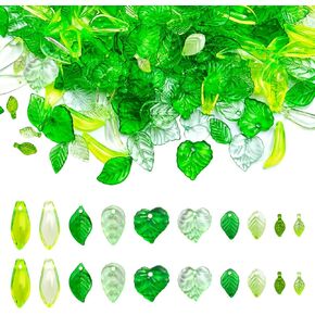 400 PCS Green Acrylic Leaf Beads for Jewelry Making, Transparent Tiny Leaves Charms Green Leaf Bead Caps DIY Spring Crafts Earring Bracelet Beaded Plants in Saudi Arabia