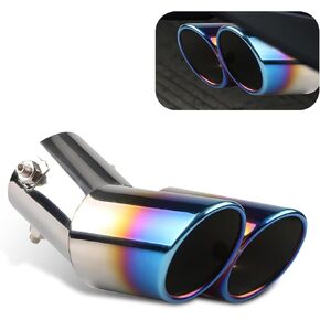 2.5" Inlet Curved Dual Exhaust Tip, Stainless Steel Slant Cut Bolt-On Muffler Tail Pipe, Auto Exterior Modified Accessory Universal for Most Cars (Baked Blue) in Kuwait