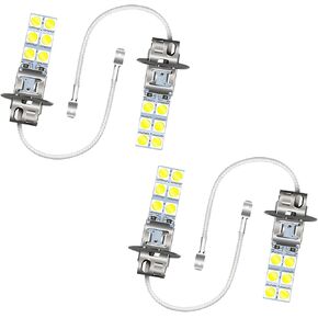 4 PCS Car H3 LED Fog Lights, 12V 5050-12SMD 6000K Waterproof Driving LED Lamps Bulbs, Universal Dome Courtesy Bulbs Replacement, for Most Cars, Trucks, SUVs (White) in Saudi Arabia