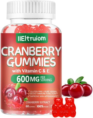 Cranberry Gummies - Urinary Tract Health for Women & Men, Chewable Cranberry Pills for Women + Vitamin C & E, Cranberry Gummies for Women with Hibiscus to Support Immune, 60 Counts in Saudi Arabia