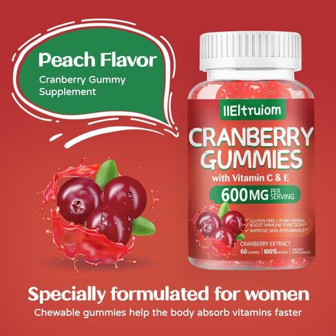 Cranberry Gummies - Urinary Tract Health for Women & Men, Chewable Cranberry Pills for Women + Vitamin C & E, Cranberry Gummies for Women with Hibiscus to Support Immune, 60 Counts in Saudi Arabia