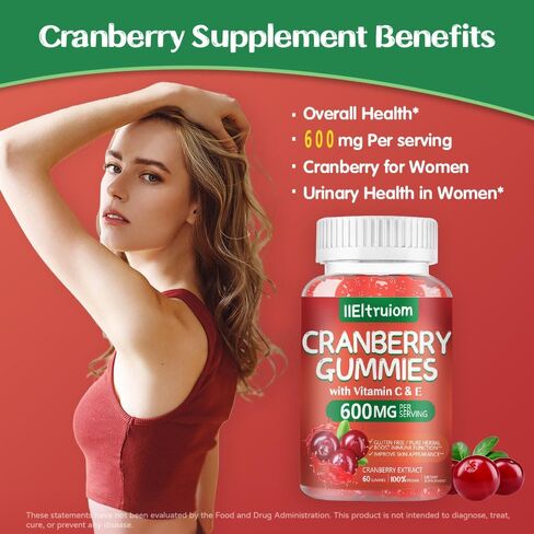 Cranberry Gummies - Urinary Tract Health for Women & Men, Chewable Cranberry Pills for Women + Vitamin C & E, Cranberry Gummies for Women with Hibiscus to Support Immune, 60 Counts in Saudi Arabia