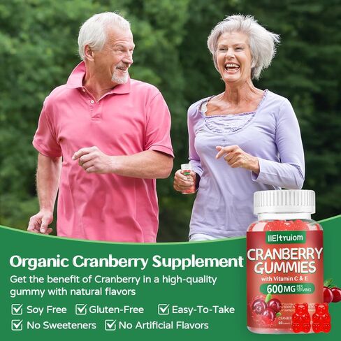 Cranberry Gummies - Urinary Tract Health for Women & Men, Chewable Cranberry Pills for Women + Vitamin C & E, Cranberry Gummies for Women with Hibiscus to Support Immune, 60 Counts in Saudi Arabia