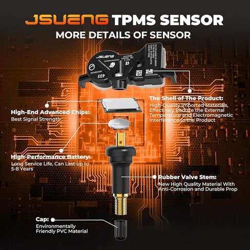 مستشعر Jsueng 68313387AB TPMS، مستشعر نظام مراقبة ضغط الإطارات متوافق مع Chrysler Pacifica Voyager Jeep Wagoneer Compass Dodge Dart Durango، يستبدل 68193586AC 433MHZ 4 عبوات in Kuwait