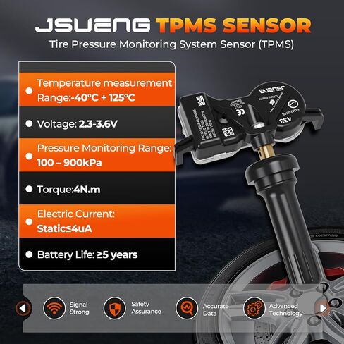 مستشعر Jsueng 68313387AB TPMS، مستشعر نظام مراقبة ضغط الإطارات متوافق مع Chrysler Pacifica Voyager Jeep Wagoneer Compass Dodge Dart Durango، يستبدل 68193586AC 433MHZ 4 عبوات in Kuwait