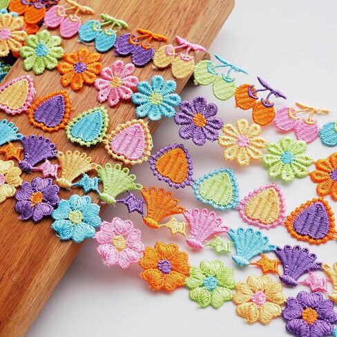5 Rolls（10 Yards） Colors Flower Heart-Shaped Lace Trim Ribbon for Enhanced DIY, Sewing, Crafting, Home Decor, and Flower Embellishments – 2 Yards Each （5 Styles Mixed） in Saudi Arabia