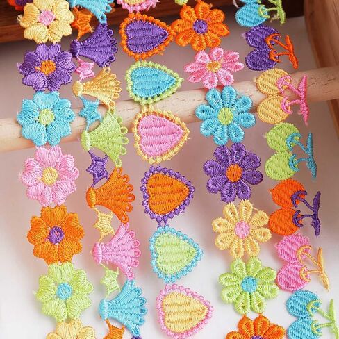 5 Rolls（10 Yards） Colors Flower Heart-Shaped Lace Trim Ribbon for Enhanced DIY, Sewing, Crafting, Home Decor, and Flower Embellishments – 2 Yards Each （5 Styles Mixed） in Saudi Arabia