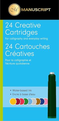Manuscript Creative Fountain Pen Ink Cartridges 24 Pack, 9 Assorted Colors, Calligraphy and Hand Lettering Ink, International Size, Plastic Free Packaging in Kuwait