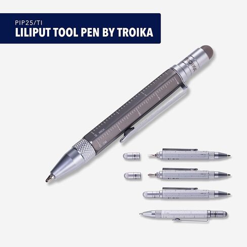 Troika CONSTRUCTION LILIPUT – PIP25/TI – قلم حبر جاف متعدد المهام (صغير) – قلم أدوات – مسطرة سنتيمتر وبوصة – مفك براغي مشقوق وفيليبس – قلم (لون تيتانيوم) أصلي in Kuwait