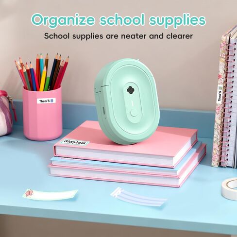 Mini-Label-Maker-N12، طابعة ملصقات بلوتوث مقاومة للماء، آلة صنع الملصقات الحرارية: لملصقات العناوين، المنزل، المطبخ، اللوازم المدرسية، تنظيم المكاتب، هدية للأطفال، مع شريط (أخضر) in Kuwait