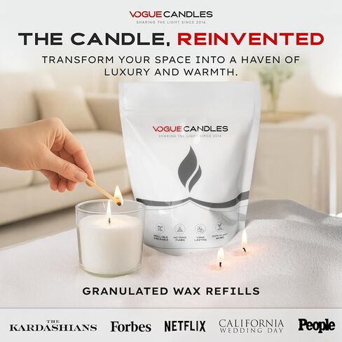 Vogue Candles White Pearled Candle Sand Wax (1 LB) – Sand Candle Kit with 15 Cotton Wicks for DIY Home Lighting – Plant-Based & Reusable Wax Granules Refill for Custom Vessels, Décor & Dad Gifts in Saudi Arabia