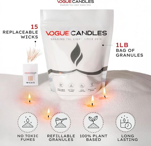 Vogue Candles White Pearled Candle Sand Wax (1 LB) – Sand Candle Kit with 15 Cotton Wicks for DIY Home Lighting – Plant-Based & Reusable Wax Granules Refill for Custom Vessels, Décor & Dad Gifts in Saudi Arabia