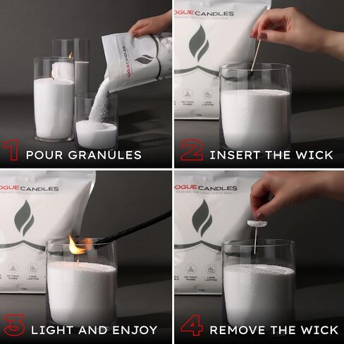 Vogue Candles White Pearled Candle Sand Wax (1 LB) – Sand Candle Kit with 15 Cotton Wicks for DIY Home Lighting – Plant-Based & Reusable Wax Granules Refill for Custom Vessels, Décor & Dad Gifts in Saudi Arabia