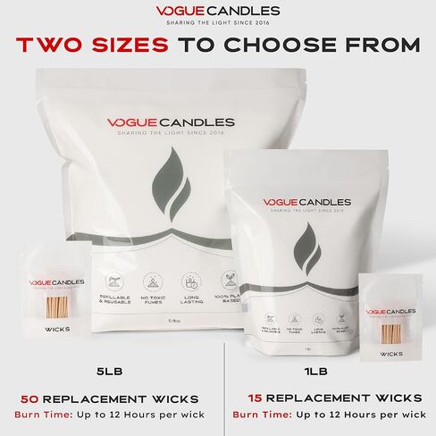 Vogue Candles White Pearled Candle Sand Wax (1 LB) – Sand Candle Kit with 15 Cotton Wicks for DIY Home Lighting – Plant-Based & Reusable Wax Granules Refill for Custom Vessels, Décor & Dad Gifts in Saudi Arabia