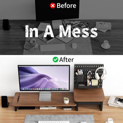 حامل شاشة AFOOYO، حامل شاشة الكمبيوتر مع لوحة Pegboard ودرج DIY لأجهزة الكمبيوتر المحمول والكمبيوتر الشخصي والكمبيوتر والطابعة ولمسة نهائية من الجوز in Kuwait