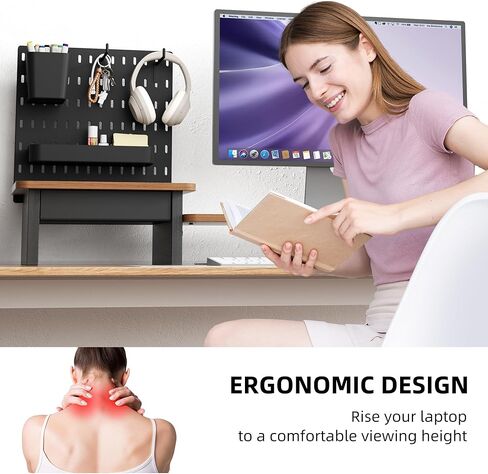 حامل شاشة AFOOYO، حامل شاشة الكمبيوتر مع لوحة Pegboard ودرج DIY لأجهزة الكمبيوتر المحمول والكمبيوتر الشخصي والكمبيوتر والطابعة ولمسة نهائية من الجوز in Kuwait